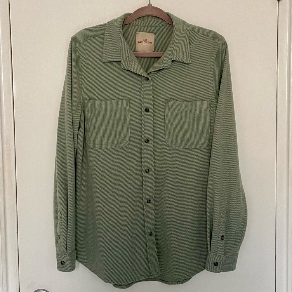 Sage Pinstripe Relaxed Flannel Button Down Shirt | Perfect Condition